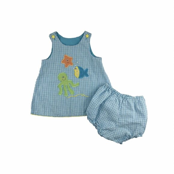 Austin & Ashley Appliqué Sun Set In Blue Gingham Seersucker (2 pc) - Picture 1 of 11